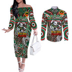 Custom NAIDOC Week 2024 Rabbitohs Couples Matching Off The Shoulder Long Sleeve Dress and Long Sleeve Button Shirt Mascot Rugby DT02