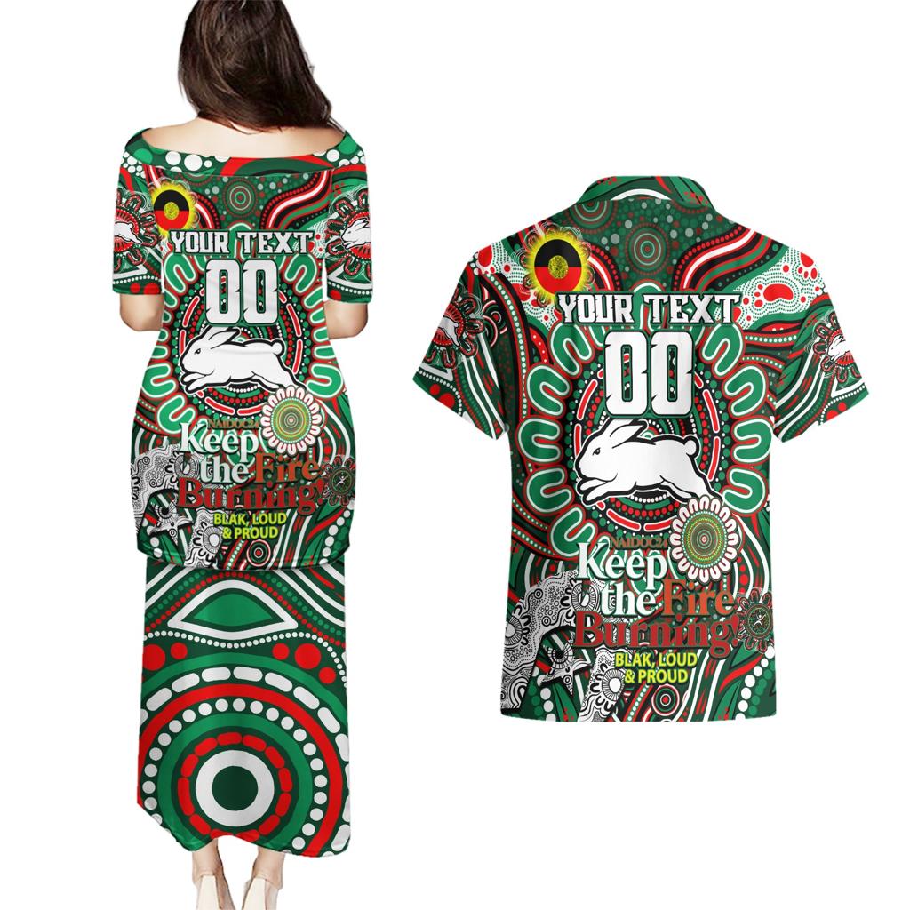 Custom NAIDOC Week 2024 Rabbitohs Couples Matching Puletasi and Hawaiian Shirt Mascot Rugby DT02
