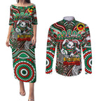 Custom NAIDOC Week 2024 Rabbitohs Couples Matching Puletasi and Long Sleeve Button Shirt Mascot Rugby DT02
