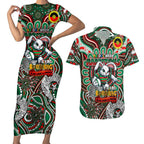 Custom NAIDOC Week 2024 Rabbitohs Couples Matching Short Sleeve Bodycon Dress and Hawaiian Shirt Mascot Rugby DT02