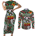 Custom NAIDOC Week 2024 Rabbitohs Couples Matching Short Sleeve Bodycon Dress and Long Sleeve Button Shirt Mascot Rugby DT02
