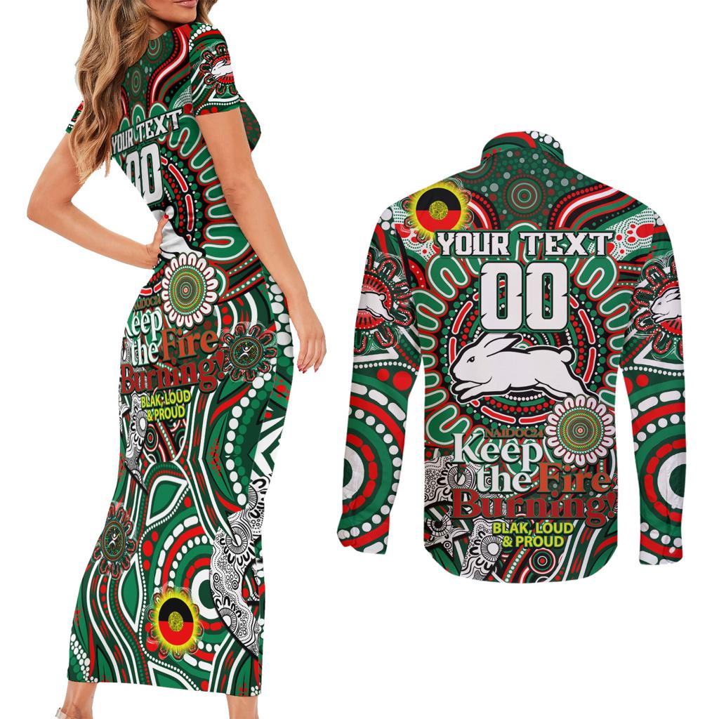 Custom NAIDOC Week 2024 Rabbitohs Couples Matching Short Sleeve Bodycon Dress and Long Sleeve Button Shirt Mascot Rugby DT02