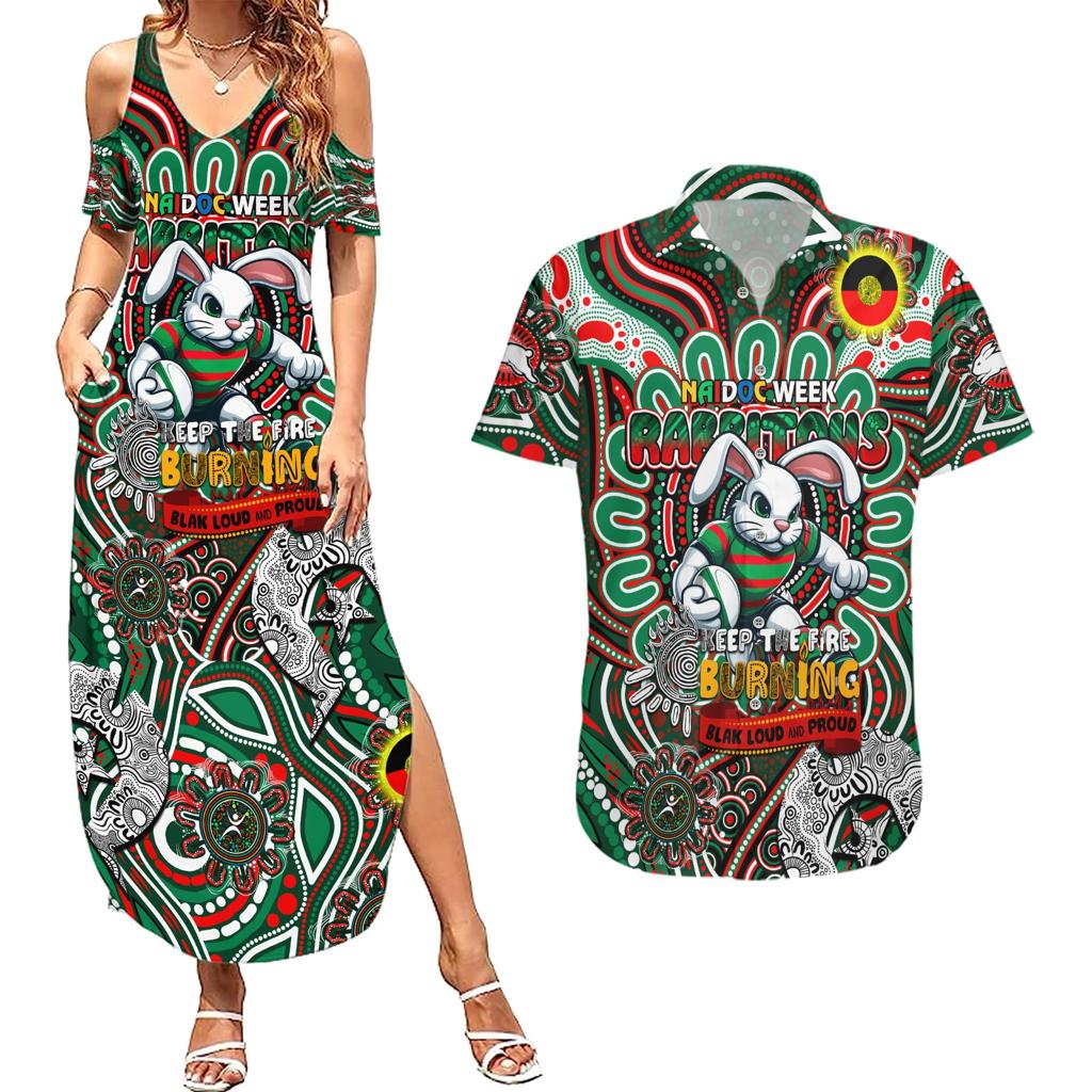 Custom NAIDOC Week 2024 Rabbitohs Couples Matching Summer Maxi Dress and Hawaiian Shirt Mascot Rugby DT02