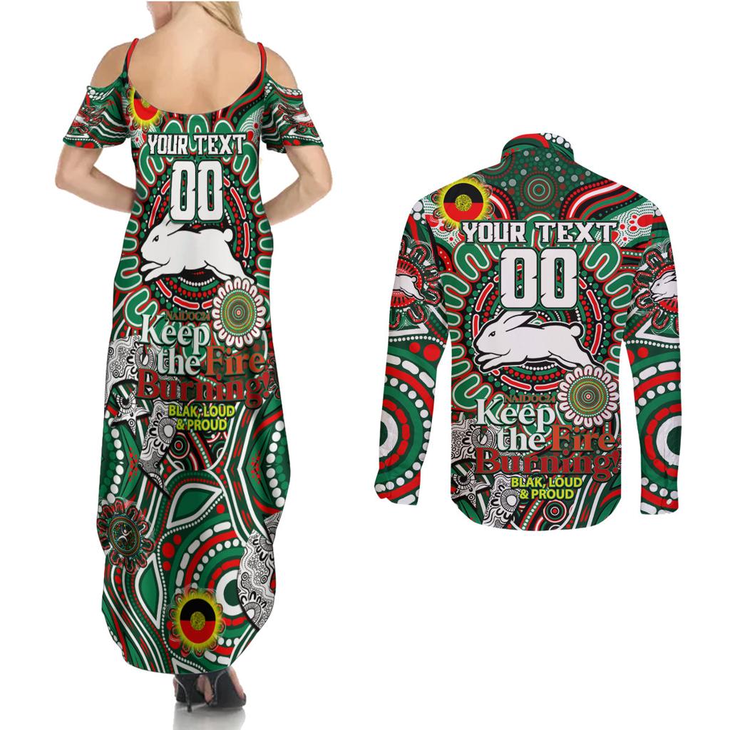 Custom NAIDOC Week 2024 Rabbitohs Couples Matching Summer Maxi Dress and Long Sleeve Button Shirt Mascot Rugby DT02