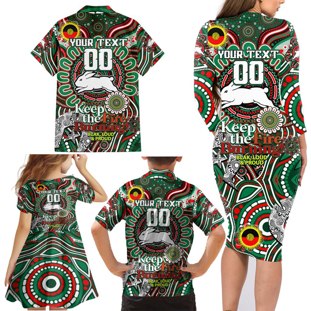 Custom NAIDOC Week 2024 Rabbitohs Family Matching Long Sleeve Bodycon Dress and Hawaiian Shirt Mascot Rugby DT02