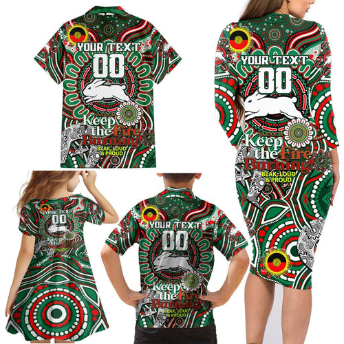 Custom NAIDOC Week 2024 Rabbitohs Family Matching Long Sleeve Bodycon Dress and Hawaiian Shirt Mascot Rugby DT02