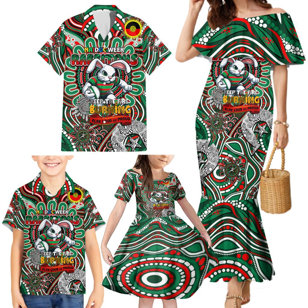 Custom NAIDOC Week 2024 Rabbitohs Family Matching Mermaid Dress and Hawaiian Shirt Mascot Rugby DT02
