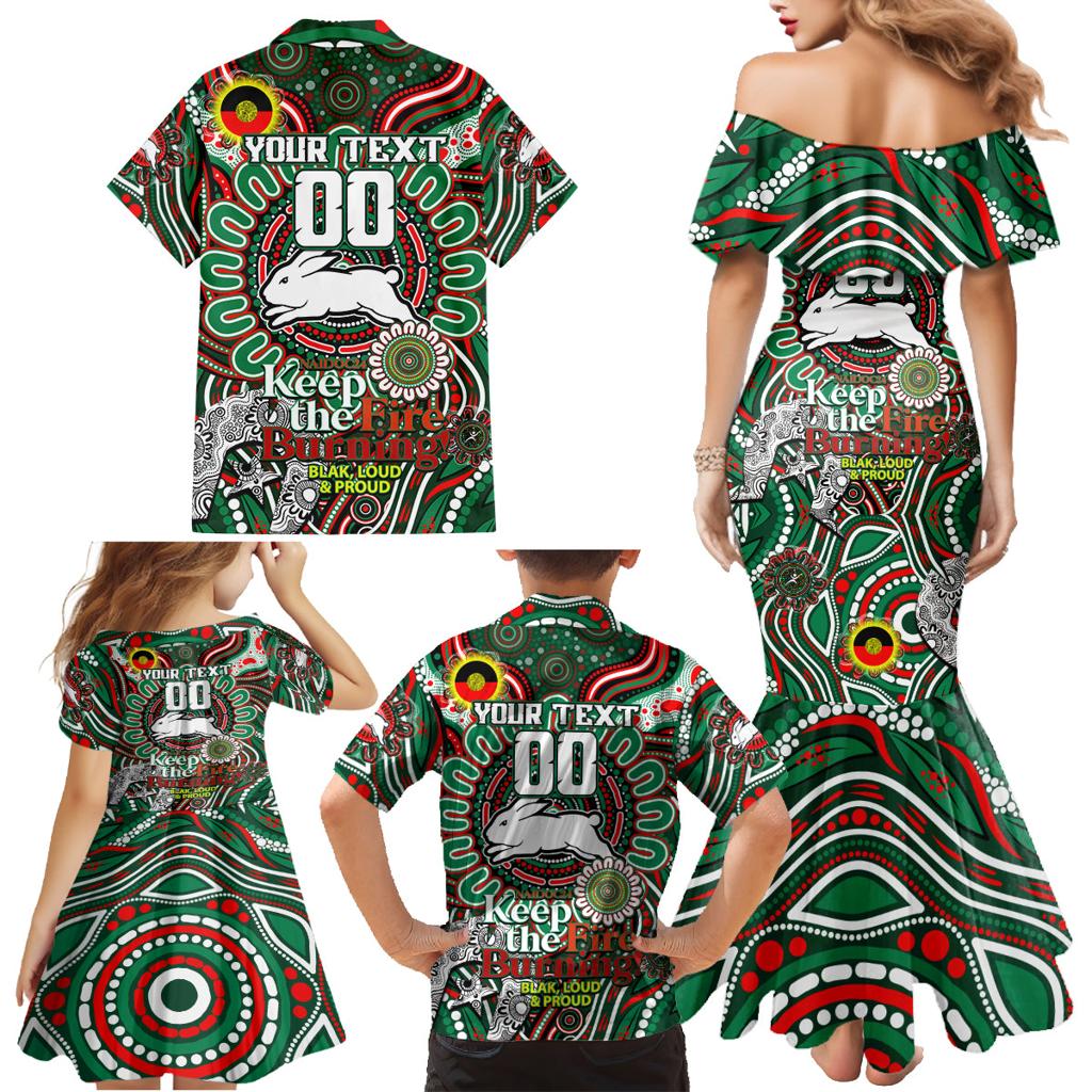 Custom NAIDOC Week 2024 Rabbitohs Family Matching Mermaid Dress and Hawaiian Shirt Mascot Rugby DT02