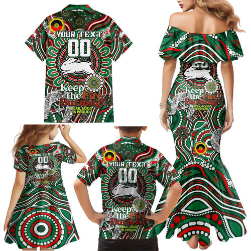 Custom NAIDOC Week 2024 Rabbitohs Family Matching Mermaid Dress and Hawaiian Shirt Mascot Rugby DT02