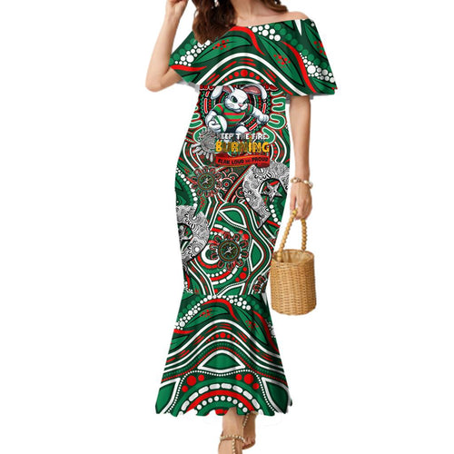 Custom NAIDOC Week 2024 Rabbitohs Family Matching Mermaid Dress and Hawaiian Shirt Mascot Rugby DT02