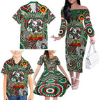 Custom NAIDOC Week 2024 Rabbitohs Family Matching Off The Shoulder Long Sleeve Dress and Hawaiian Shirt Mascot Rugby DT02