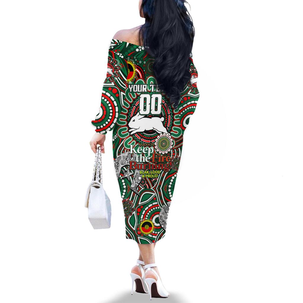 Custom NAIDOC Week 2024 Rabbitohs Family Matching Off The Shoulder Long Sleeve Dress and Hawaiian Shirt Mascot Rugby DT02