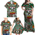 Custom NAIDOC Week 2024 Rabbitohs Family Matching Off Shoulder Maxi Dress and Hawaiian Shirt Mascot Rugby DT02