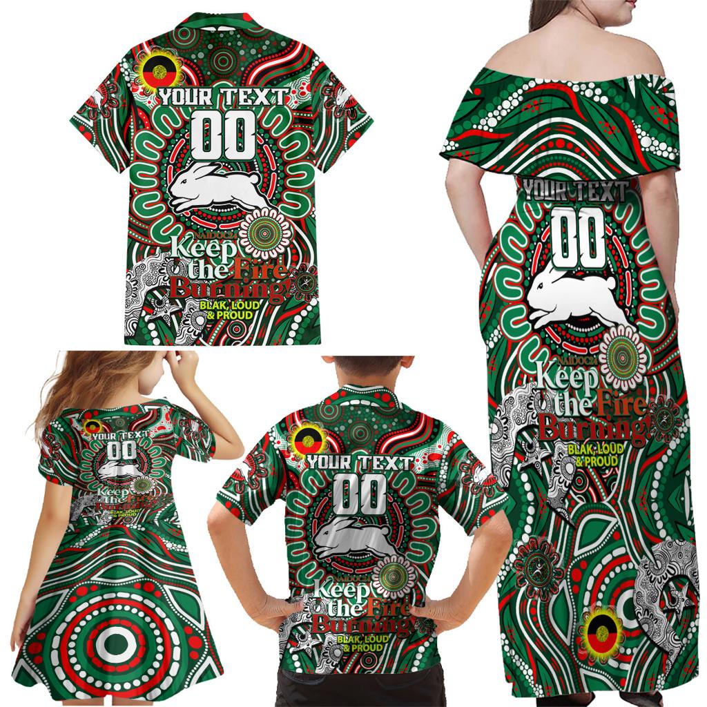 Custom NAIDOC Week 2024 Rabbitohs Family Matching Off Shoulder Maxi Dress and Hawaiian Shirt Mascot Rugby DT02