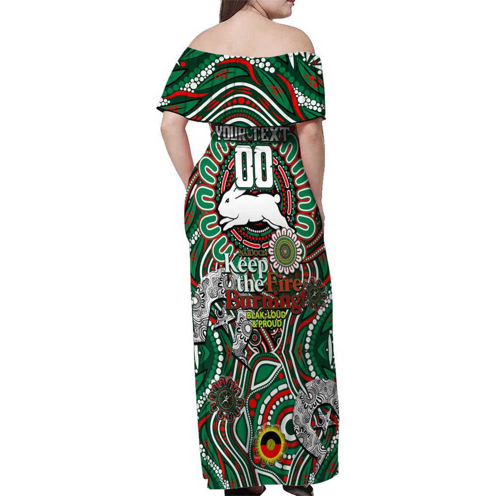 Custom NAIDOC Week 2024 Rabbitohs Family Matching Off Shoulder Maxi Dress and Hawaiian Shirt Mascot Rugby DT02