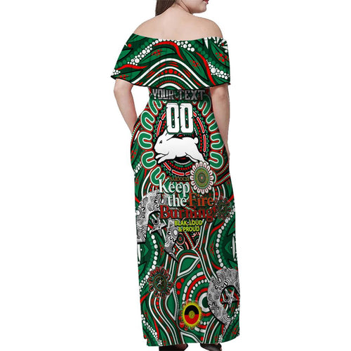 Custom NAIDOC Week 2024 Rabbitohs Family Matching Off Shoulder Maxi Dress and Hawaiian Shirt Mascot Rugby DT02