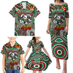 Custom NAIDOC Week 2024 Rabbitohs Family Matching Puletasi and Hawaiian Shirt Mascot Rugby DT02