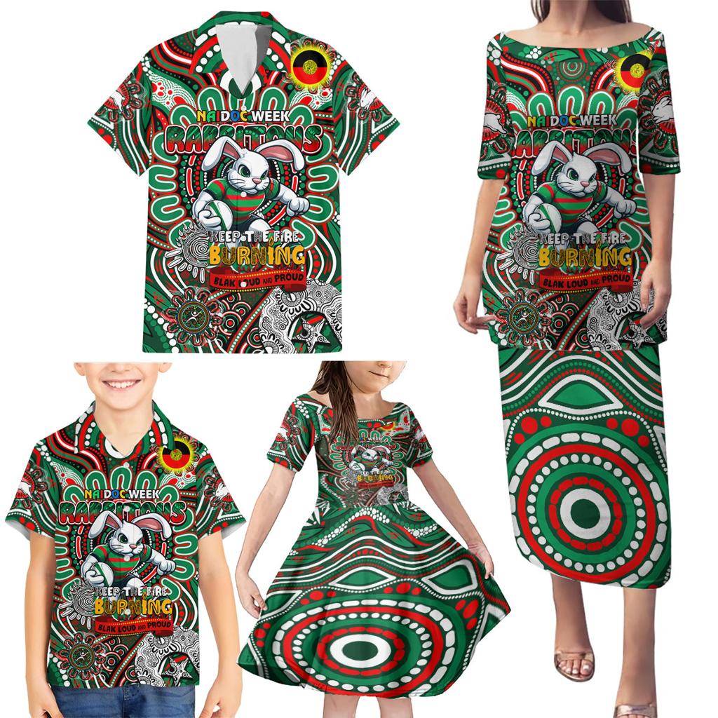 Custom NAIDOC Week 2024 Rabbitohs Family Matching Puletasi and Hawaiian Shirt Mascot Rugby DT02