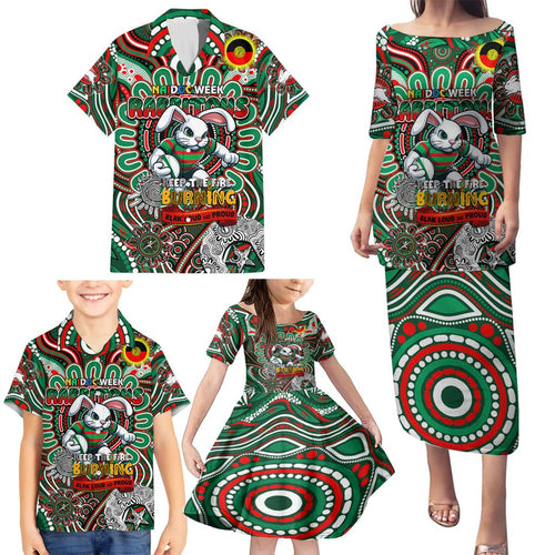 Custom NAIDOC Week 2024 Rabbitohs Family Matching Puletasi and Hawaiian Shirt Mascot Rugby DT02