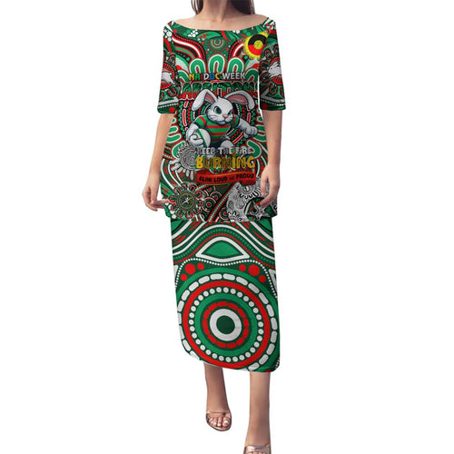 Custom NAIDOC Week 2024 Rabbitohs Family Matching Puletasi and Hawaiian Shirt Mascot Rugby DT02