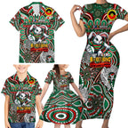 Custom NAIDOC Week 2024 Rabbitohs Family Matching Short Sleeve Bodycon Dress and Hawaiian Shirt Mascot Rugby DT02