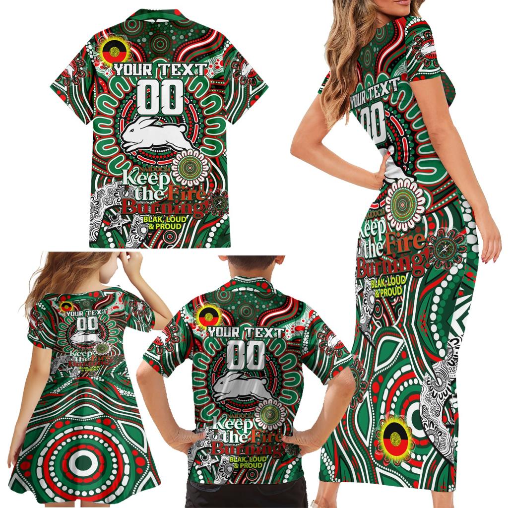 Custom NAIDOC Week 2024 Rabbitohs Family Matching Short Sleeve Bodycon Dress and Hawaiian Shirt Mascot Rugby DT02