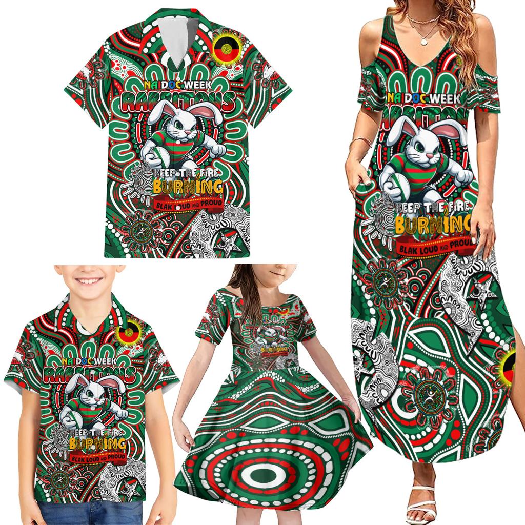 Custom NAIDOC Week 2024 Rabbitohs Family Matching Summer Maxi Dress and Hawaiian Shirt Mascot Rugby DT02