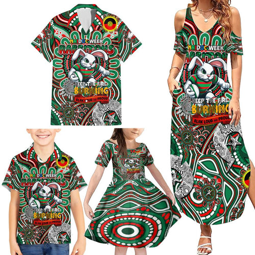 Custom NAIDOC Week 2024 Rabbitohs Family Matching Summer Maxi Dress and Hawaiian Shirt Mascot Rugby DT02