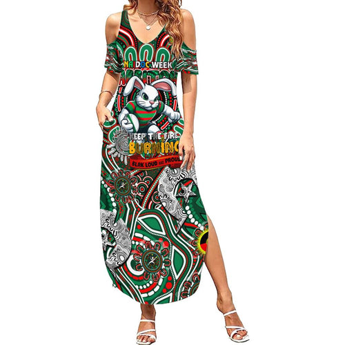 Custom NAIDOC Week 2024 Rabbitohs Family Matching Summer Maxi Dress and Hawaiian Shirt Mascot Rugby DT02