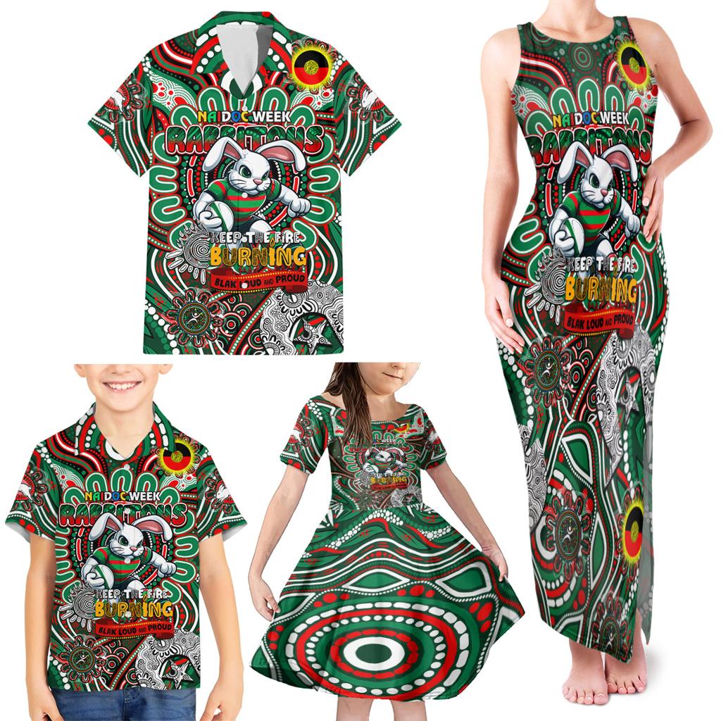Custom NAIDOC Week 2024 Rabbitohs Family Matching Tank Maxi Dress and Hawaiian Shirt Mascot Rugby DT02