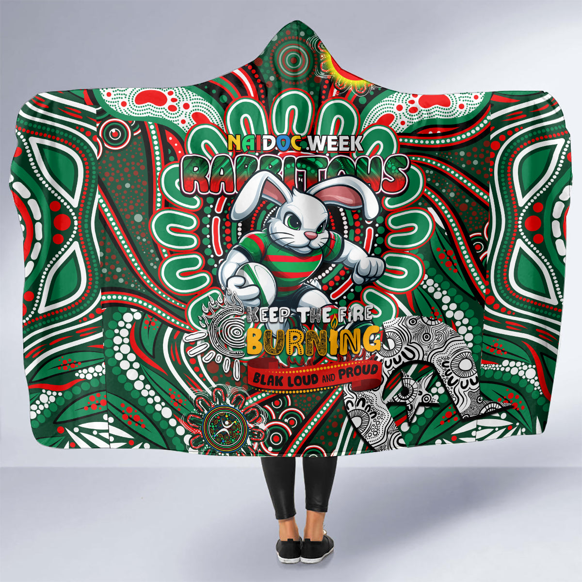 NAIDOC Week 2024 Rabbitohs Hooded Blanket Mascot Rugby