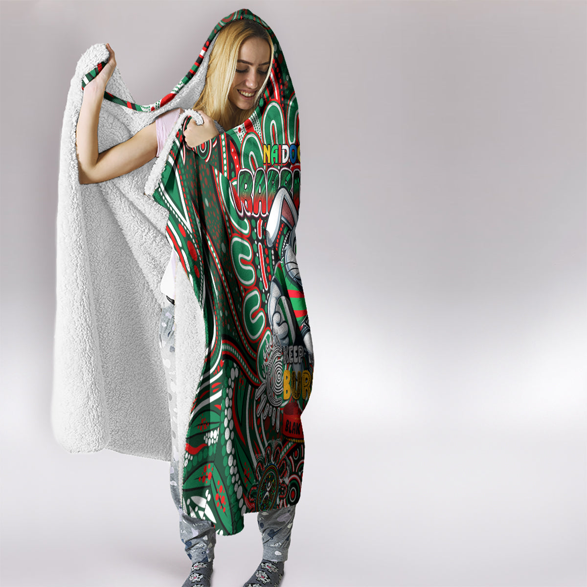 NAIDOC Week 2024 Rabbitohs Hooded Blanket Mascot Rugby