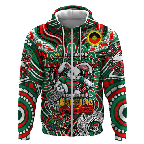 Custom NAIDOC Week 2024 Rabbitohs Hoodie Mascot Rugby DT02