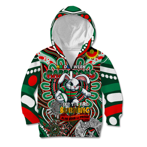 Custom NAIDOC Week 2024 Rabbitohs Kid Hoodie Mascot Rugby DT02