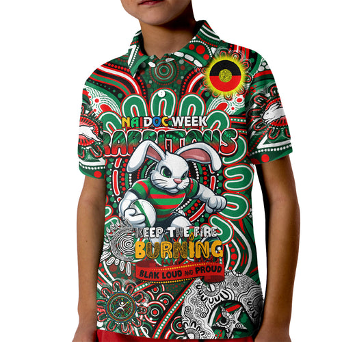 Custom NAIDOC Week 2024 Rabbitohs Kid Polo Shirt Mascot Rugby DT02