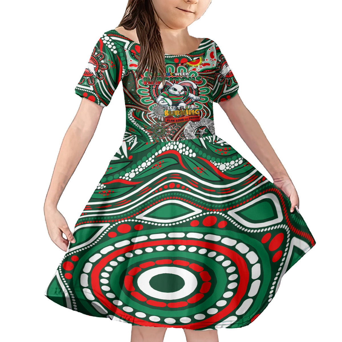 Custom NAIDOC Week 2024 Rabbitohs Kid Short Sleeve Dress Mascot Rugby DT02
