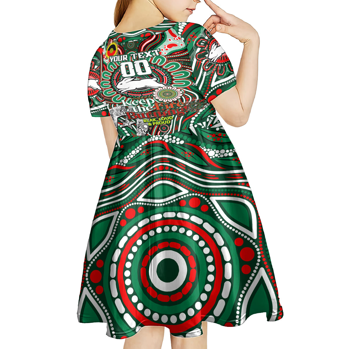 Custom NAIDOC Week 2024 Rabbitohs Kid Short Sleeve Dress Mascot Rugby DT02