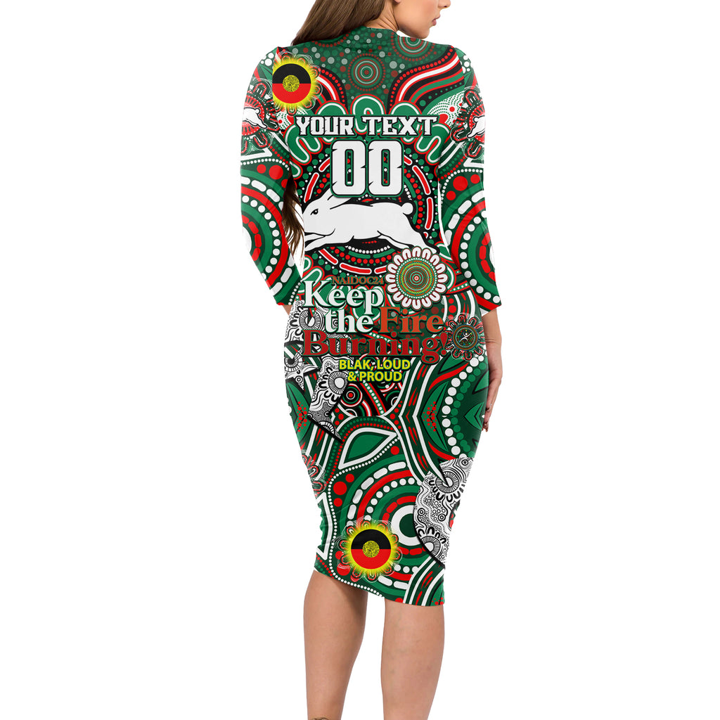 Custom NAIDOC Week 2024 Rabbitohs Long Sleeve Bodycon Dress Mascot Rugby DT02
