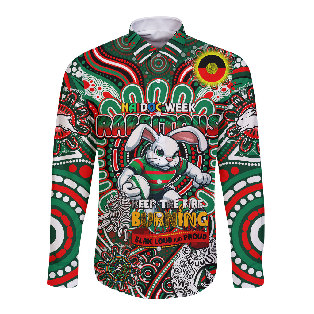 Custom NAIDOC Week 2024 Rabbitohs Long Sleeve Button Shirt Mascot Rugby DT02