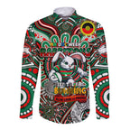 Custom NAIDOC Week 2024 Rabbitohs Long Sleeve Button Shirt Mascot Rugby DT02