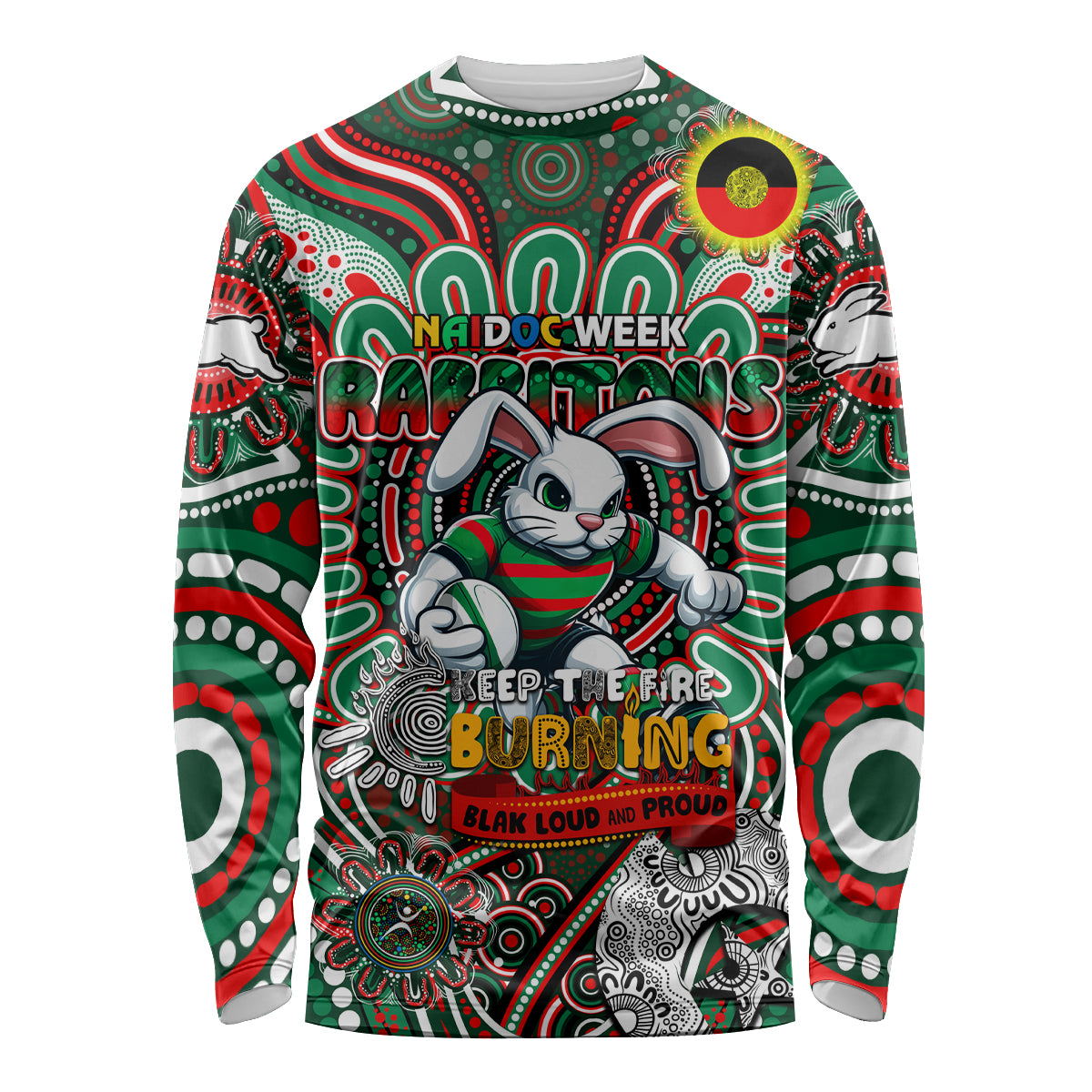 Custom NAIDOC Week 2024 Rabbitohs Long Sleeve Shirt Mascot Rugby DT02