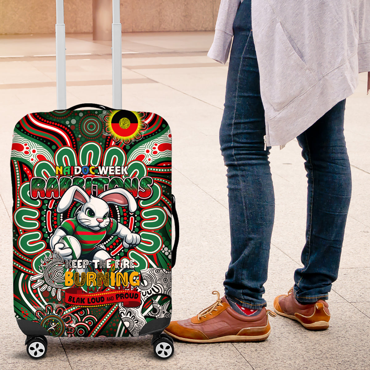 NAIDOC Week 2024 Rabbitohs Luggage Cover Mascot Rugby