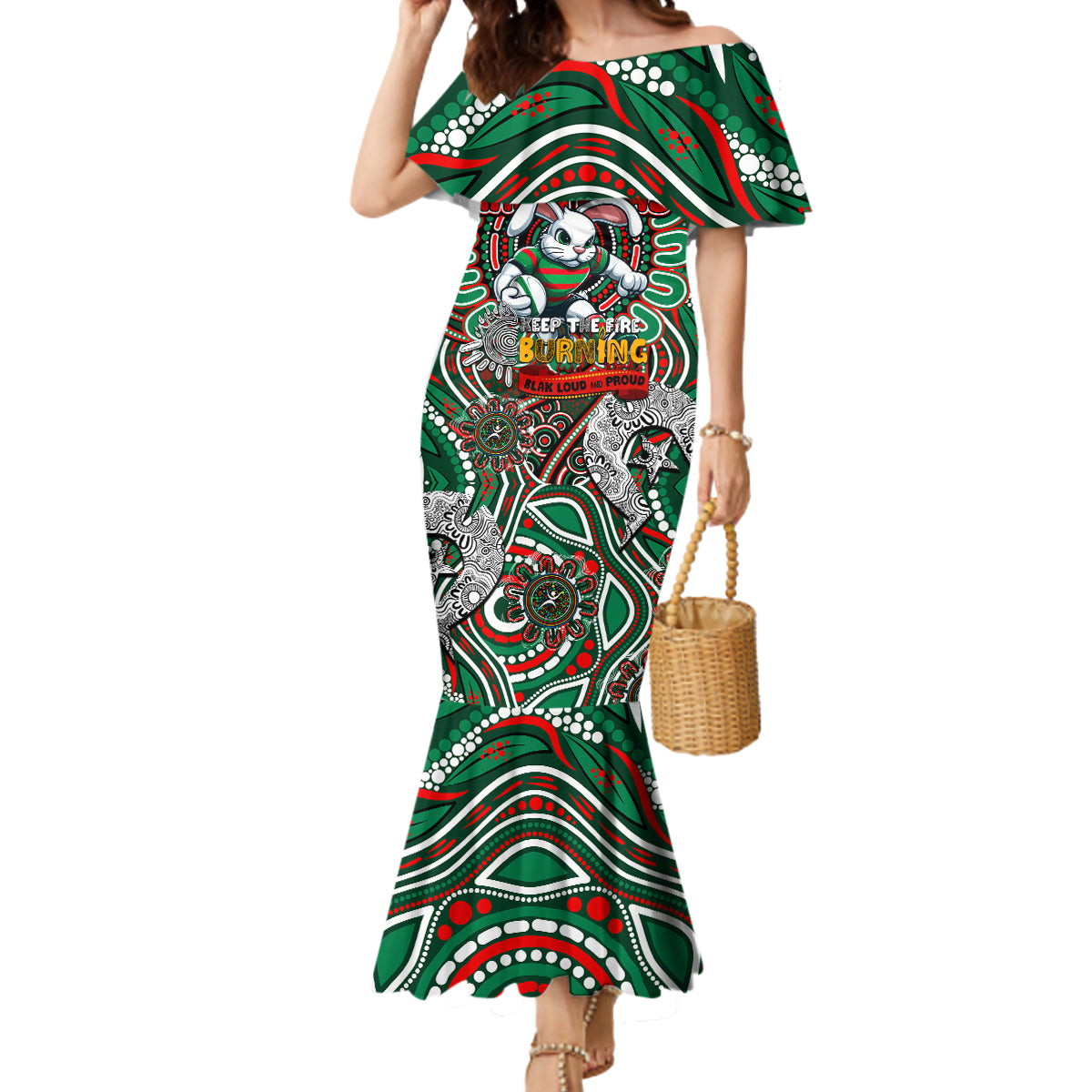 Custom NAIDOC Week 2024 Rabbitohs Mermaid Dress Mascot Rugby DT02