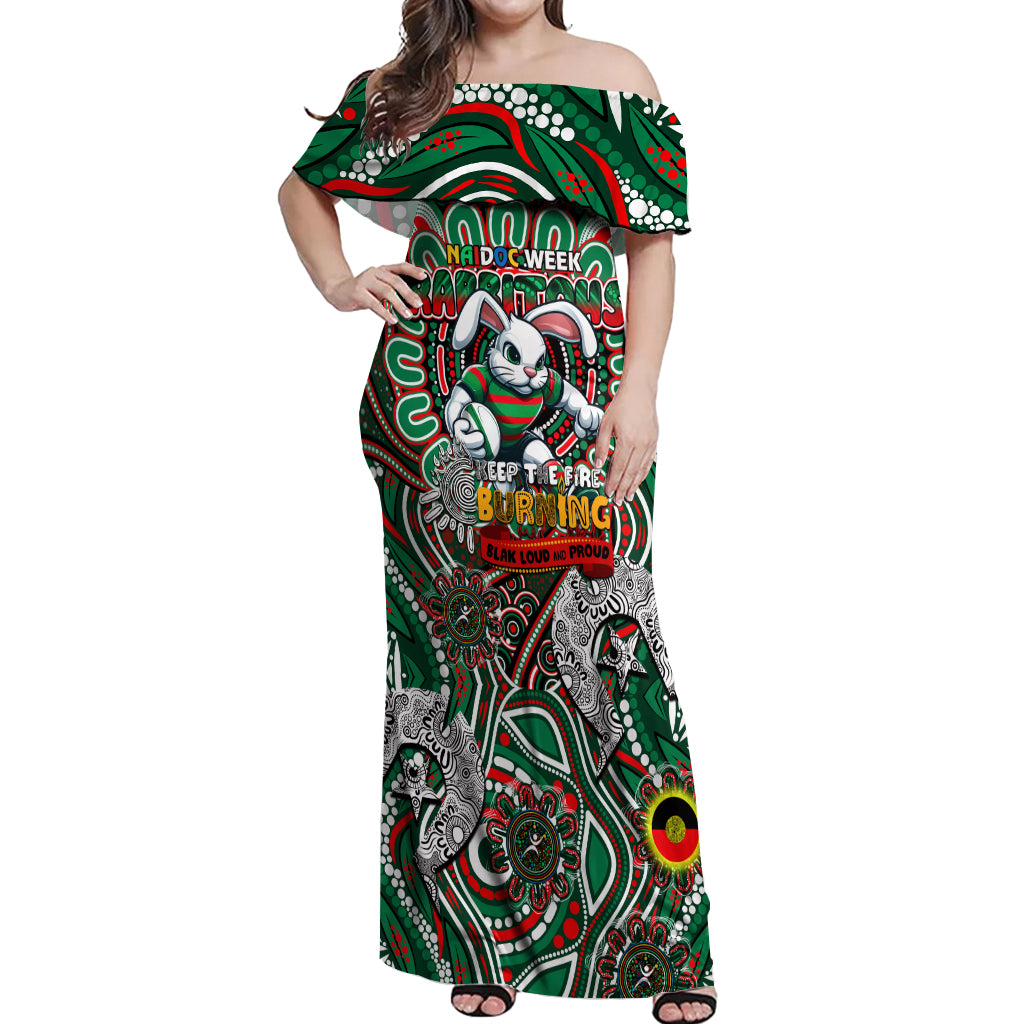 Custom NAIDOC Week 2024 Rabbitohs Off Shoulder Maxi Dress Mascot Rugby DT02