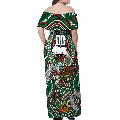 Custom NAIDOC Week 2024 Rabbitohs Off Shoulder Maxi Dress Mascot Rugby DT02