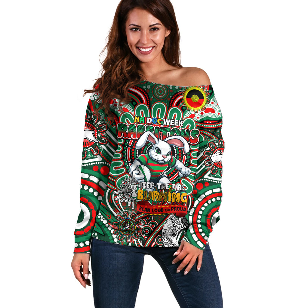 Custom NAIDOC Week 2024 Rabbitohs Off Shoulder Sweater Mascot Rugby DT02