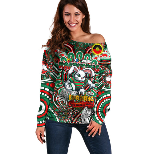 Custom NAIDOC Week 2024 Rabbitohs Off Shoulder Sweater Mascot Rugby DT02