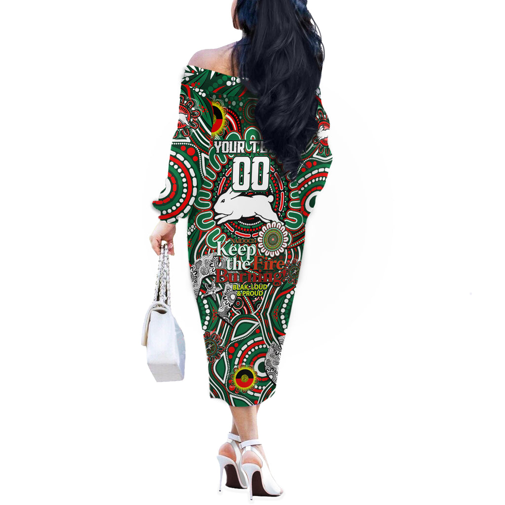 Custom NAIDOC Week 2024 Rabbitohs Off The Shoulder Long Sleeve Dress Mascot Rugby DT02