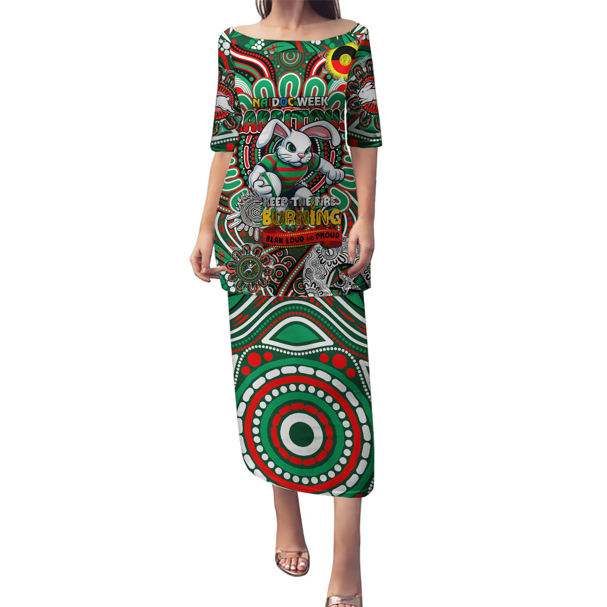Custom NAIDOC Week 2024 Rabbitohs Puletasi Mascot Rugby DT02