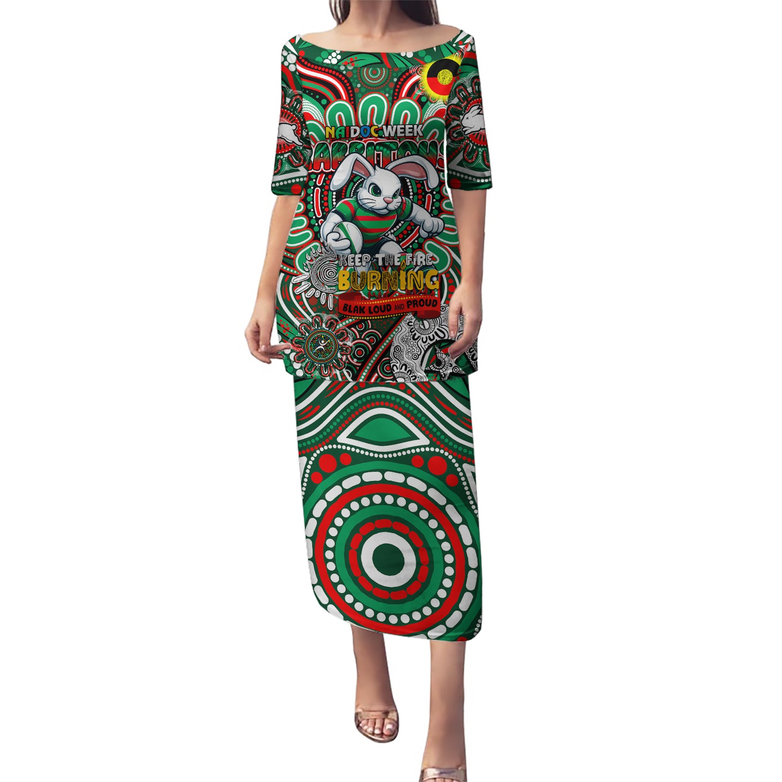 Custom NAIDOC Week 2024 Rabbitohs Puletasi Mascot Rugby DT02